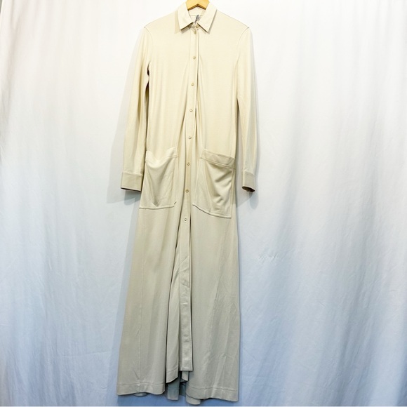 NWT TOTEME Flowing Jersey Shirtdress Long Sleeve Button Down Dress in Ecru - Picture 3 of 13